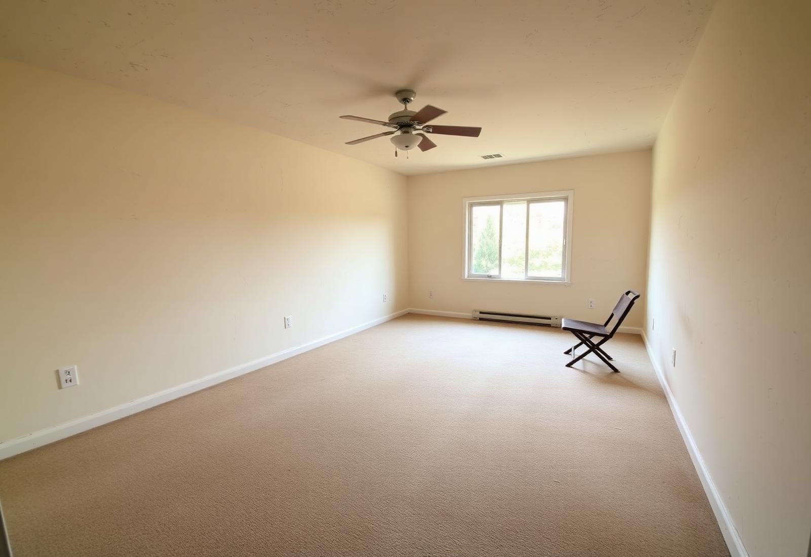 Empty, worn living room before redesign